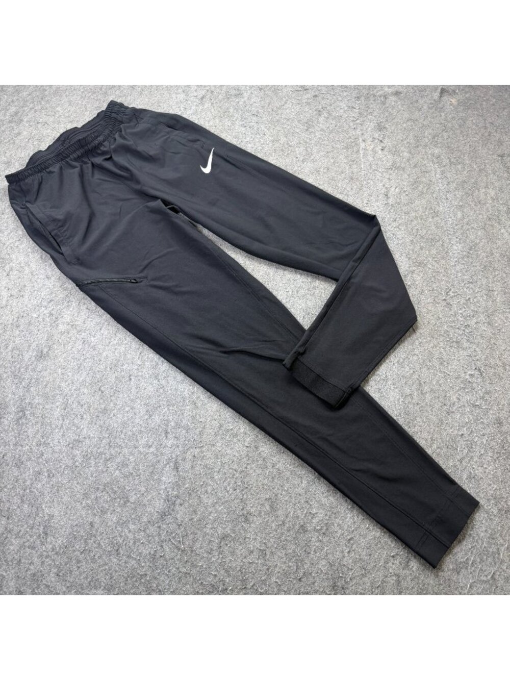 Nike Running Track Pants Men S Black 31" Ankle Zip Nylon Tapered Stretch 890661